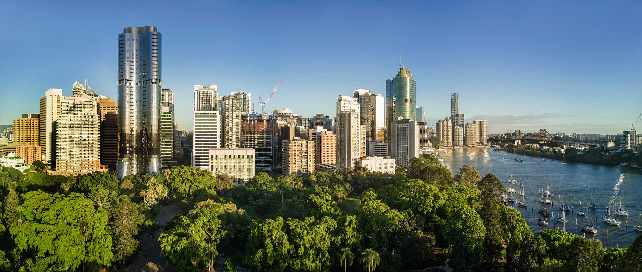 Brisbane City aerial panorama photograph Brisbane Botanic Gardens DroneAce