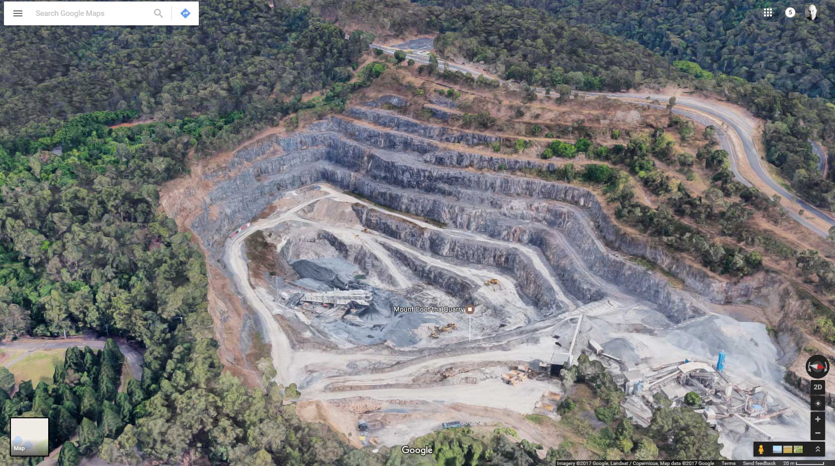 Geospatial Drone Mapping using Consumer Drones - Mount Coot-Tha quarry Google Maps drone mapping pre-visualisation