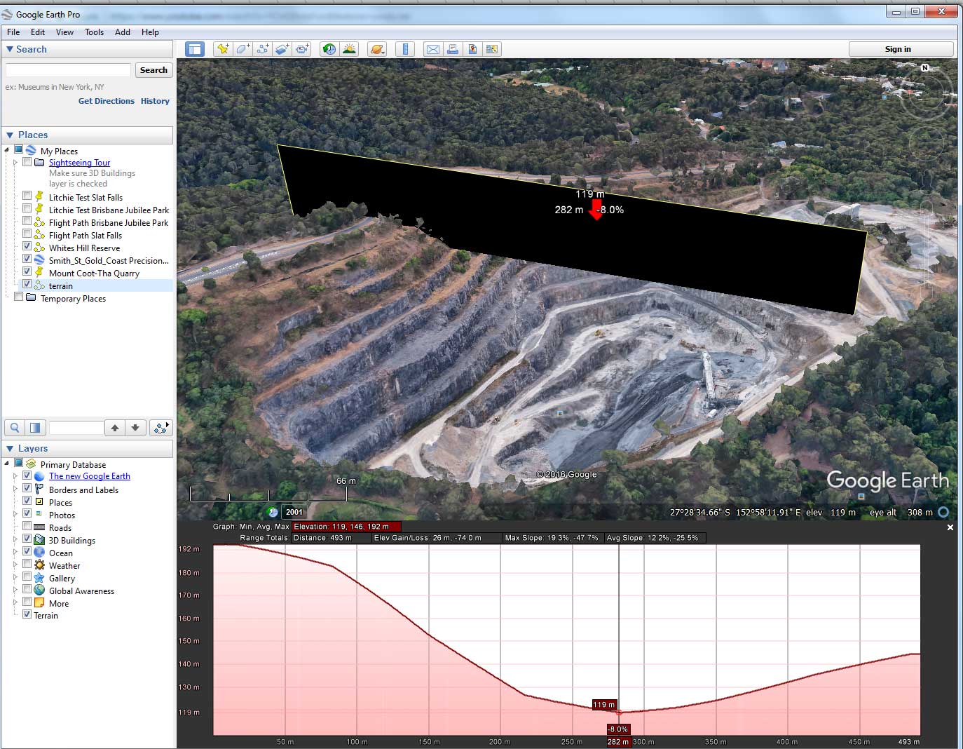Geospatial Drone Mapping using Consumer Drones - Mount Coot-That terrain elevation profile for drone mapping