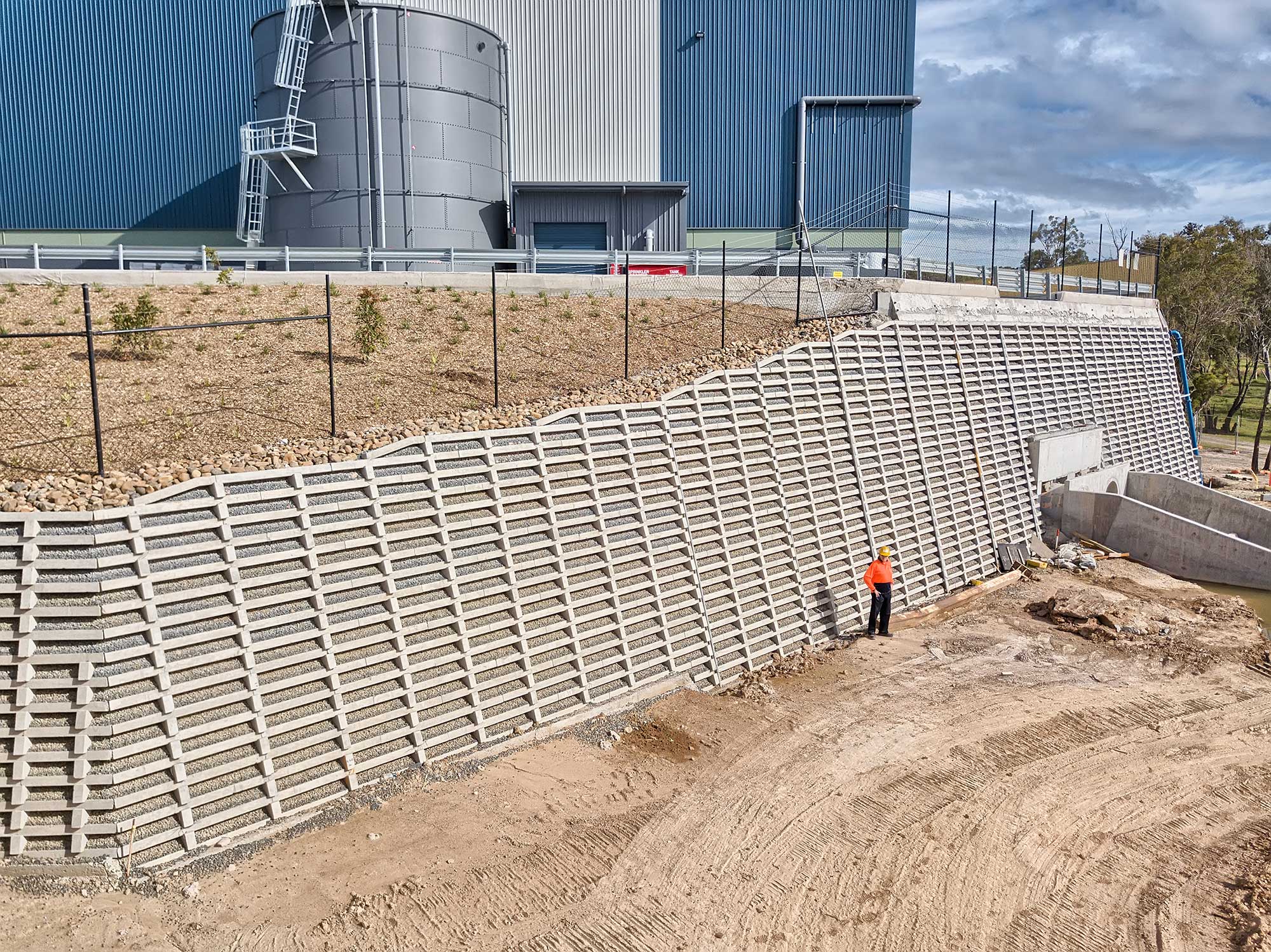 Concrib Gabion Wall Lamington National Park Landslip Repair Aerial photography 