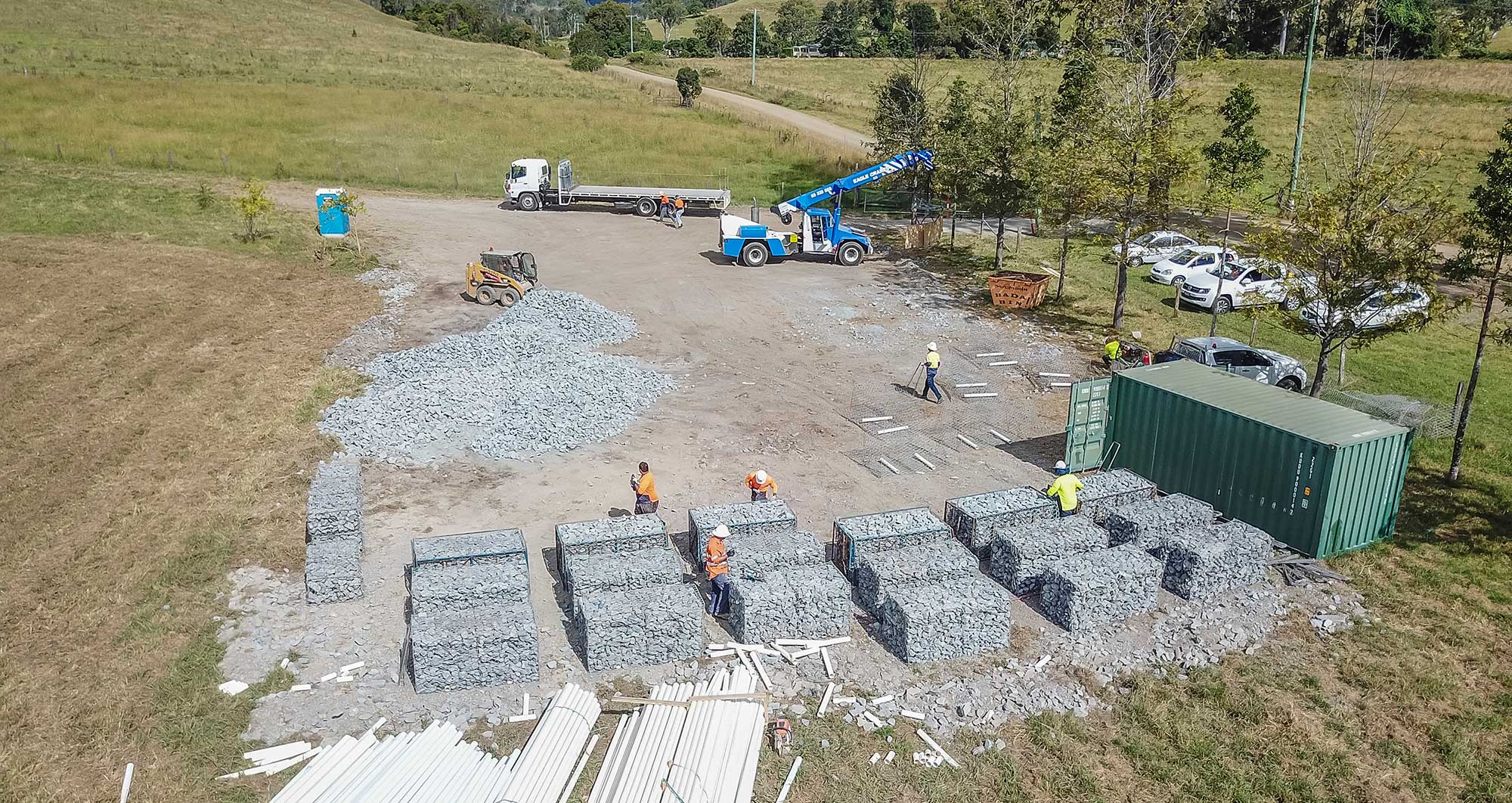 Concrib Gabion Wall Lamington National Park Landslip Repair Aerial photography 