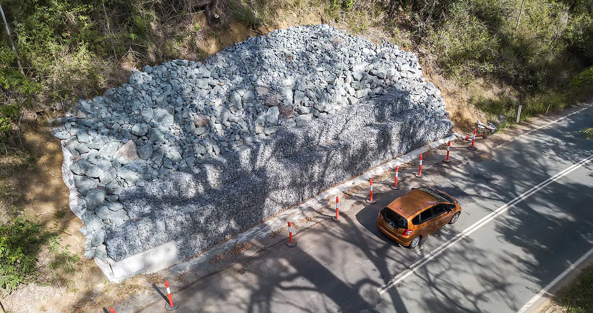 Concrib Gabion Wall Lamington National Park Landslip Repair Aerial photography 