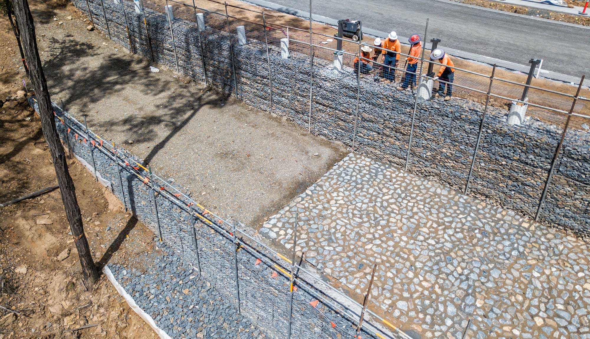 Concrib Gabion Wall Lamington National Park Landslip Repair Aerial photography 