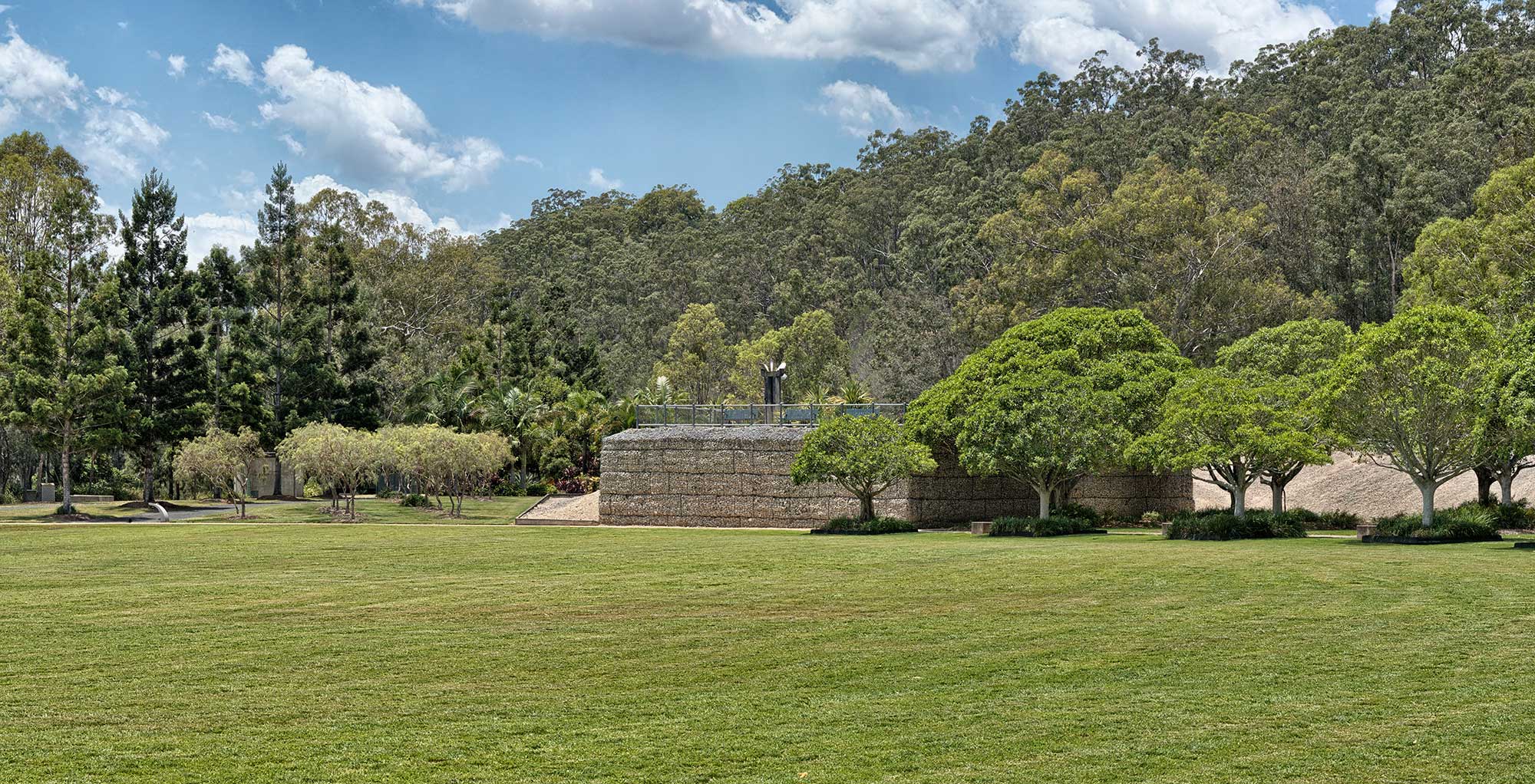 Concrib Gabion viewing platform at 17 Mile Rocks , Brisbane from across the park