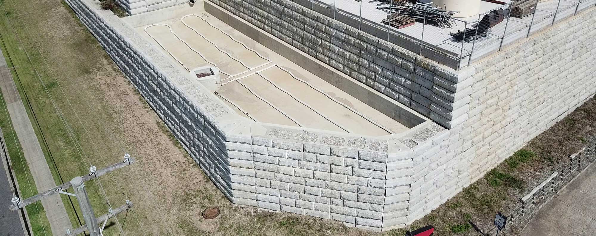 Concrib StoneStrong Retaining Wall Richlands aerial video 