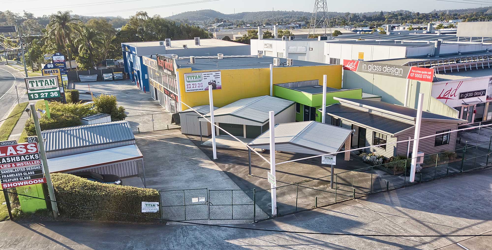 Titan Sheds drone photography Nerang display centre