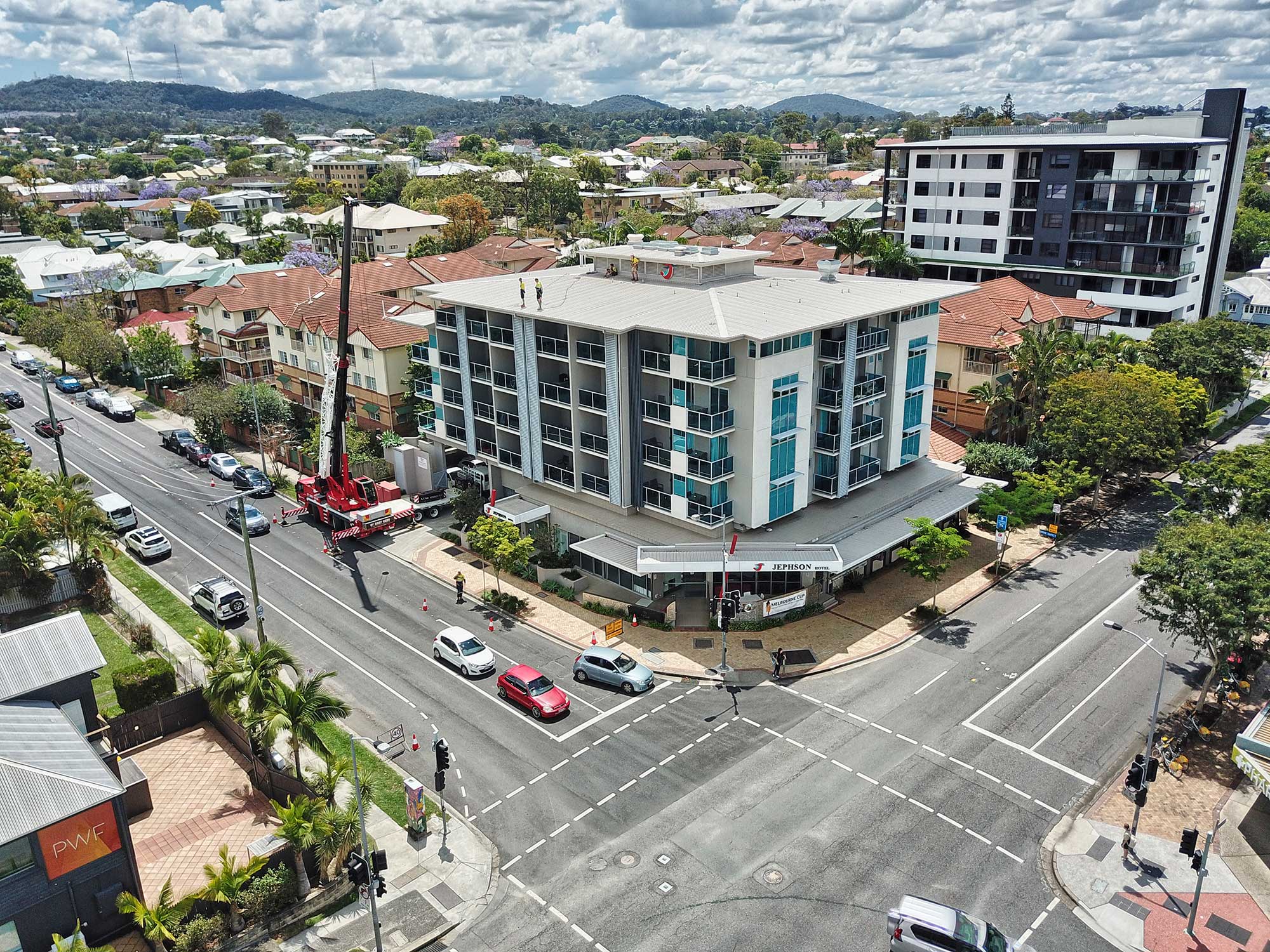 Aerial Drone Video Solar Panel Installation Jephson Hotel Brisbane