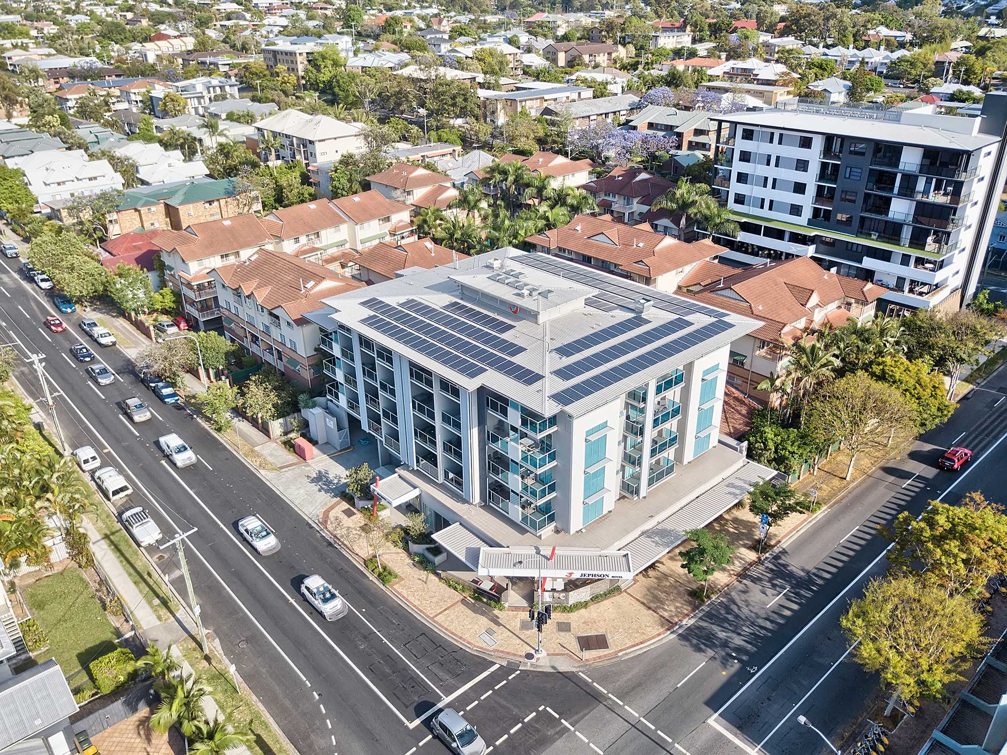 Aerial Drone Video Solar Panel Installation Jephson Hotel Brisbane