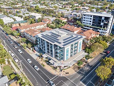 Drone photography of solar panel installation at Toowong