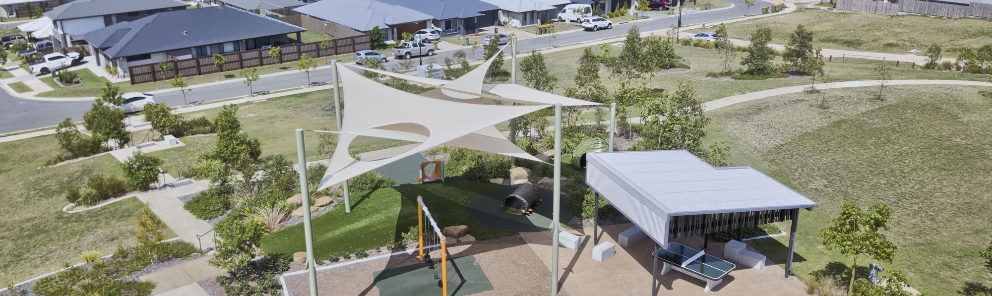 BrisbaneShadeSailsaerialdronephotographyatSouthRipleyby