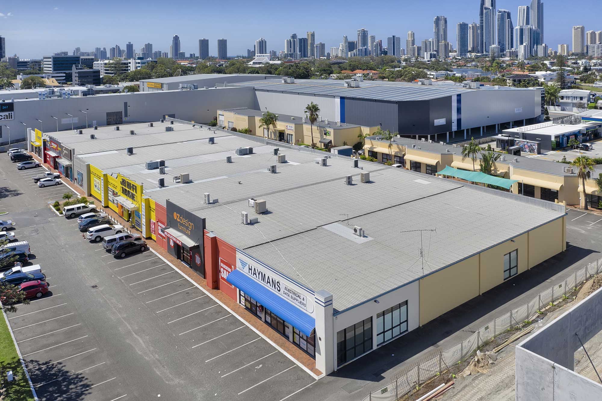 15 metres above the ground - drone photography of large format commercial building at Upton St, Bundall 15 metres above the ground - drone photography of large format commercial building at Upton St, Bundall