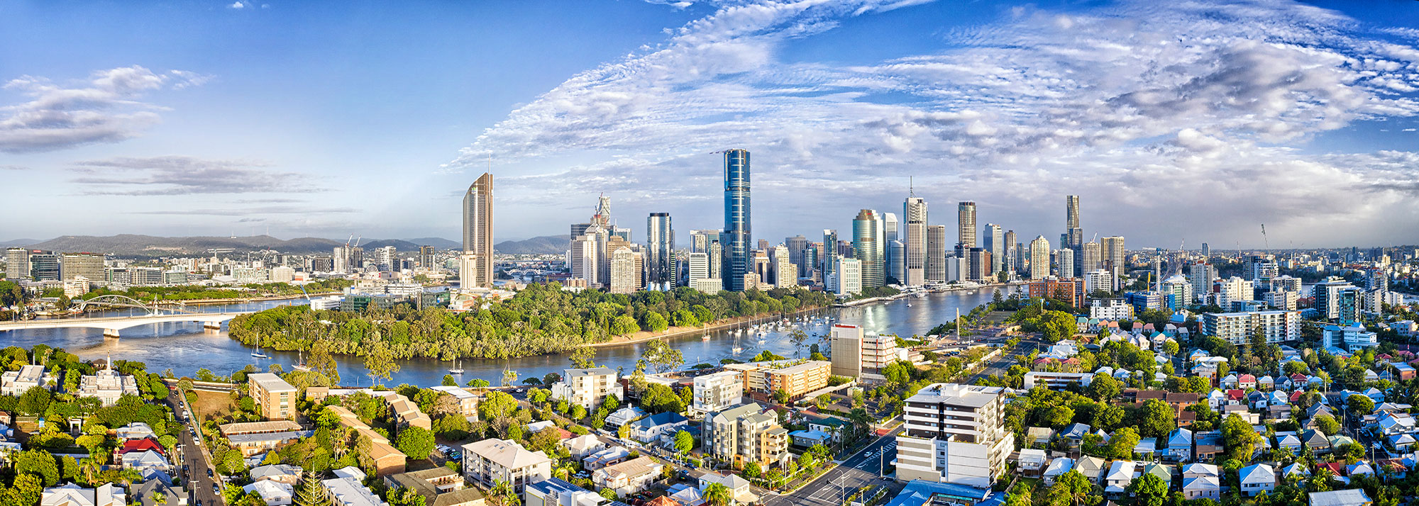 Drone photography Brisbane suburb of Kangaroo Point using panorama techniques