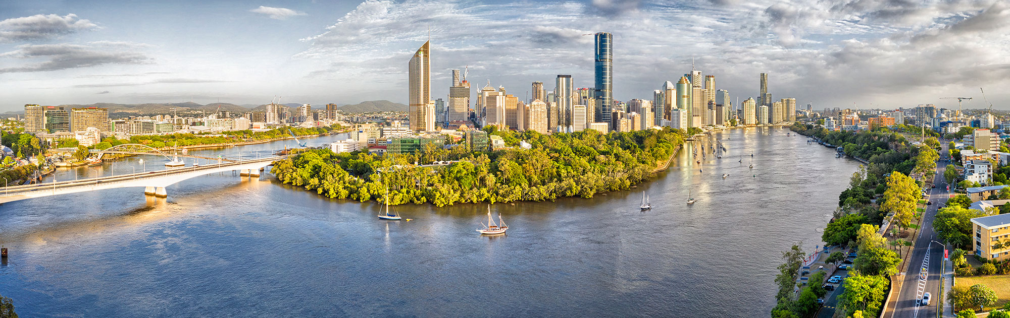 Drone photography Brisbane suburb of Kangaroo Point using panorama techniques