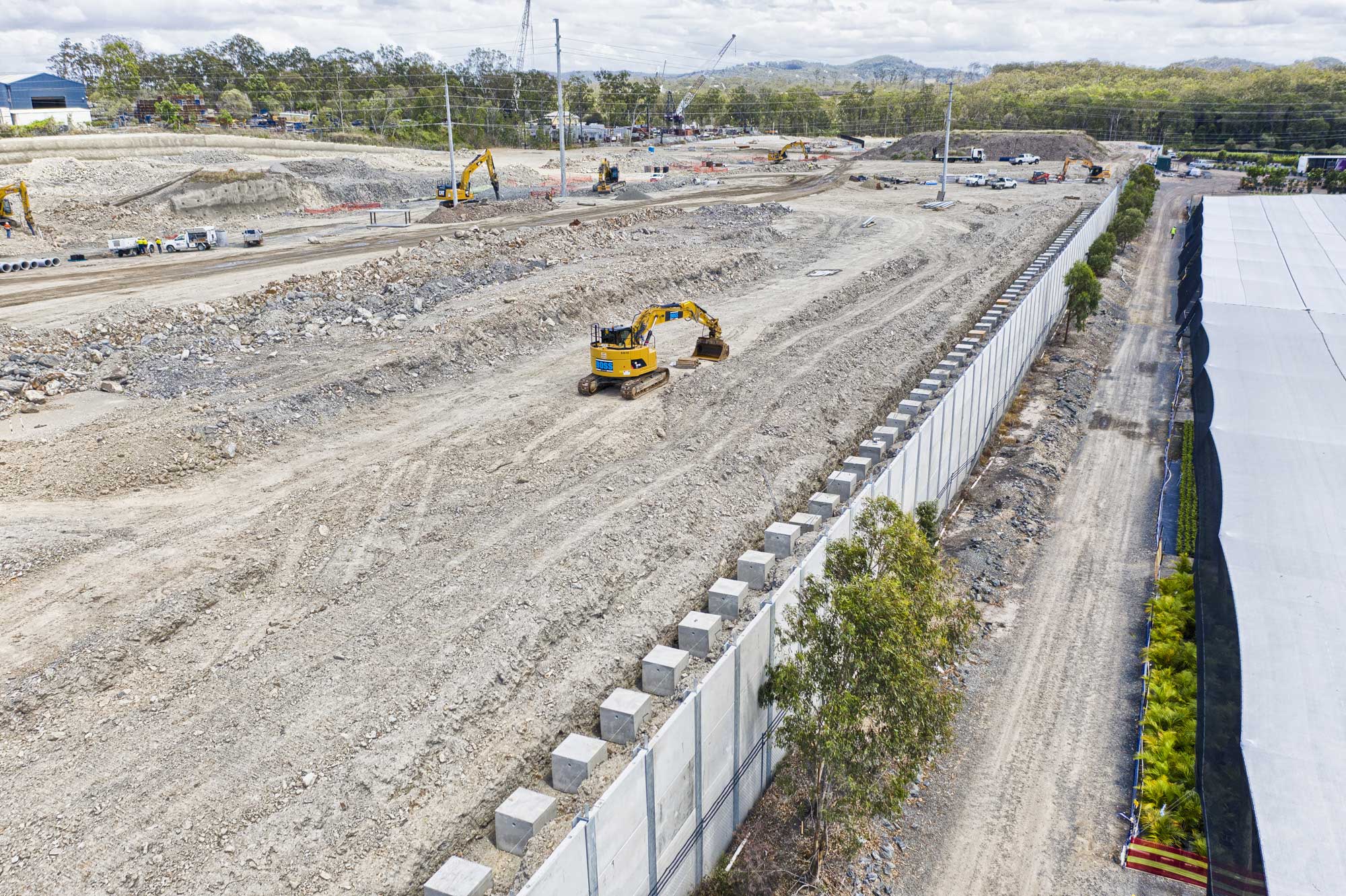 Drone photography of Concrib retaining wall under construction at Yatala