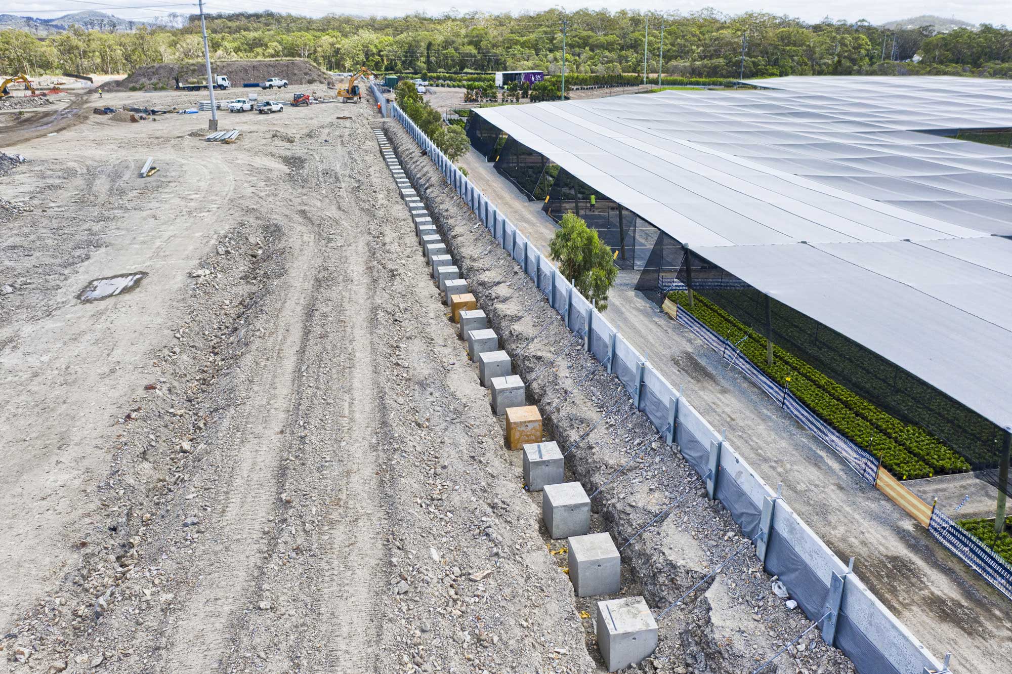 Drone photography of Concrib retaining wall under construction Yatala