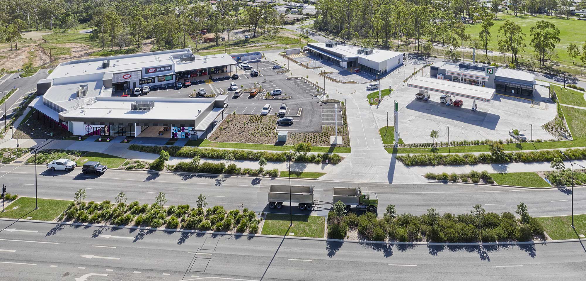 Panorama drone photography of the completed Flagstone Village development site Panorama drone photography of the completed Flagstone Village development site