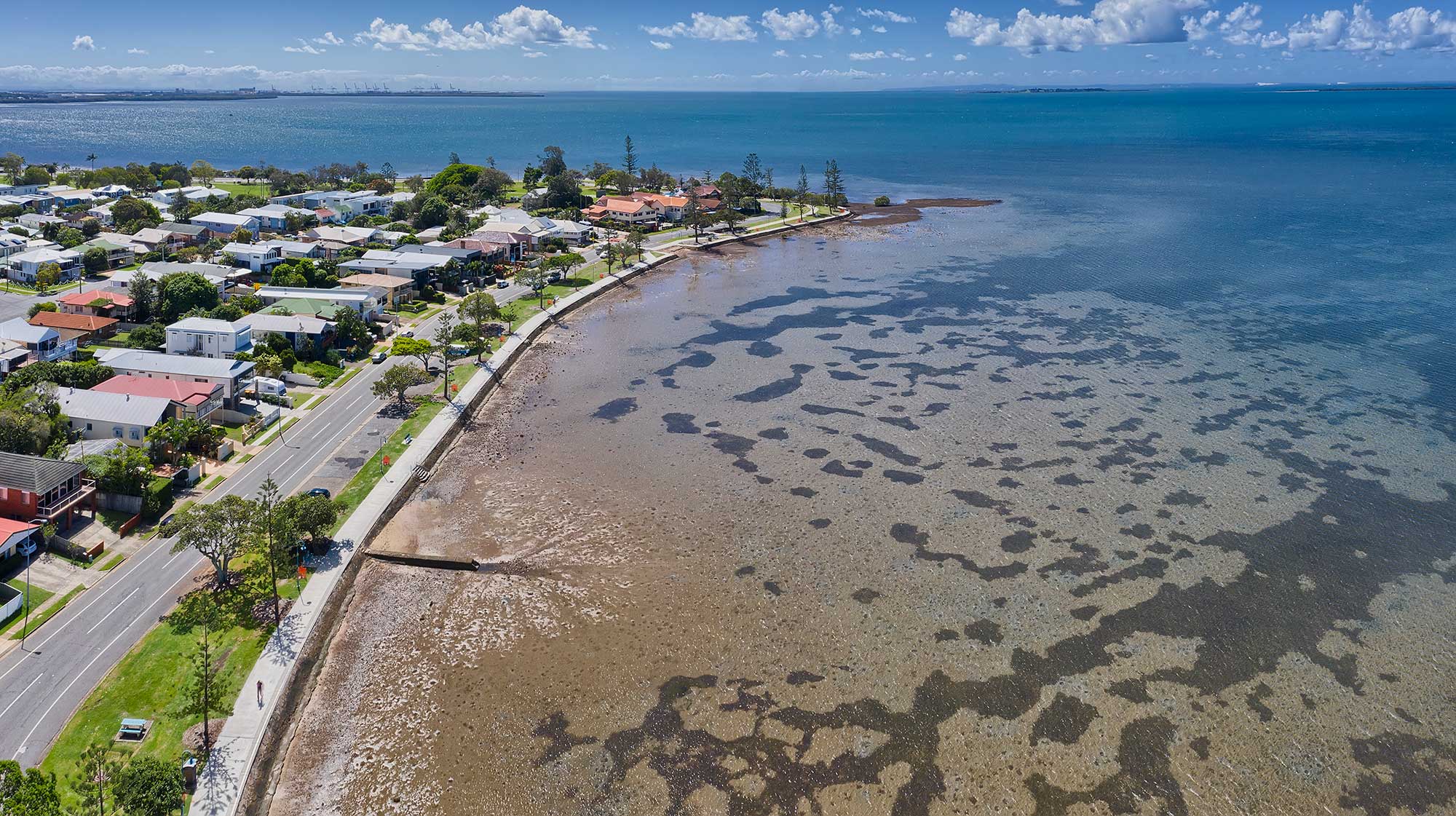Drone photography Manly Boat Club and Marina with Redland Bay in the background Drone photography Manly Boat Club and Marina with Redland Bay in the background