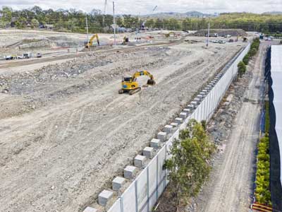 Drones in construction - photography and video for Concrib Pty Ltd retaining wall construction at Yatala