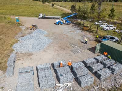 Drones in construction - photographing gabion wall construction at Lamington National Park for Concrib Pty Ltd