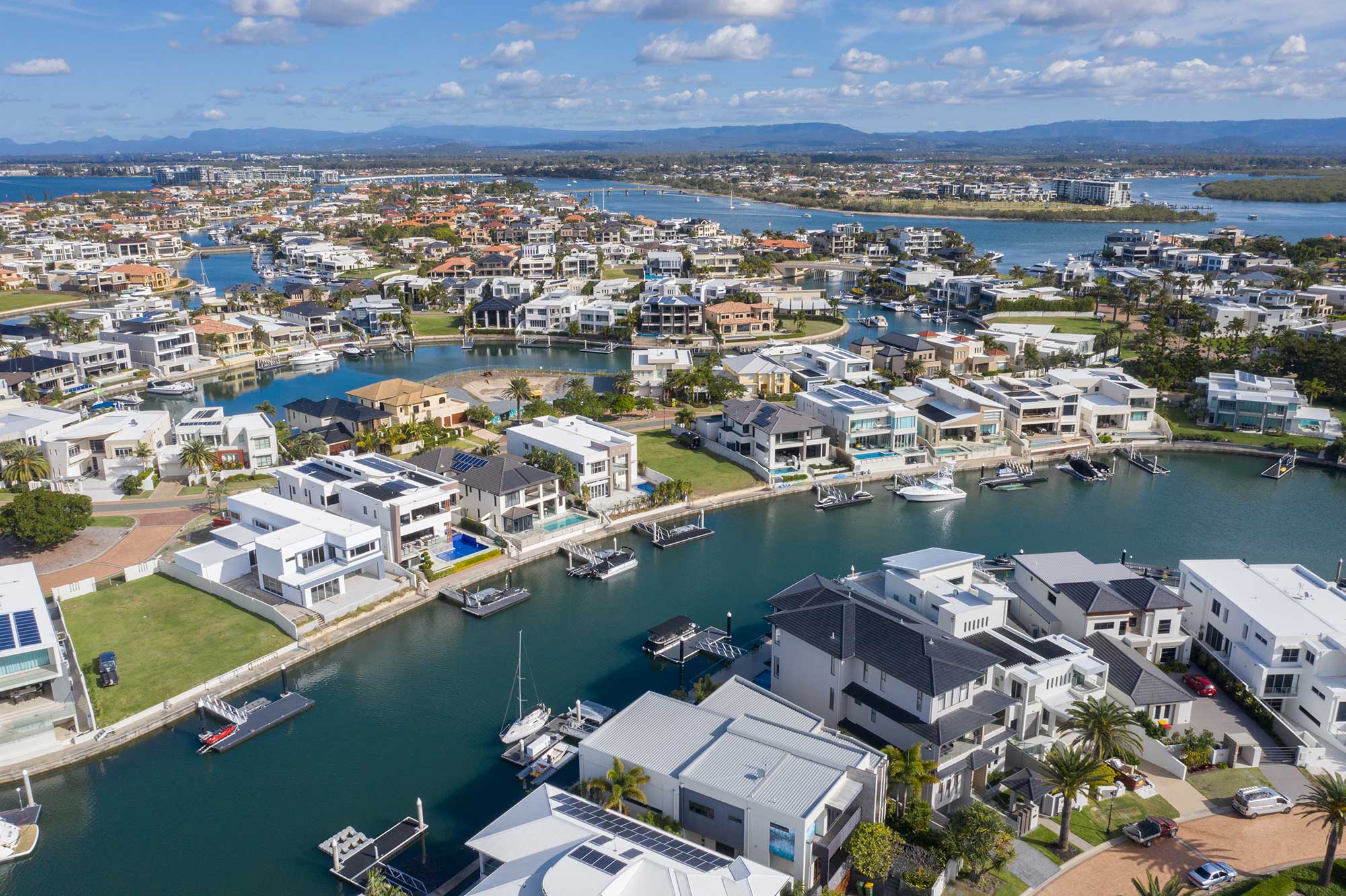 60 metres over Paradise Point Sovereign Islands for a property development video shoot