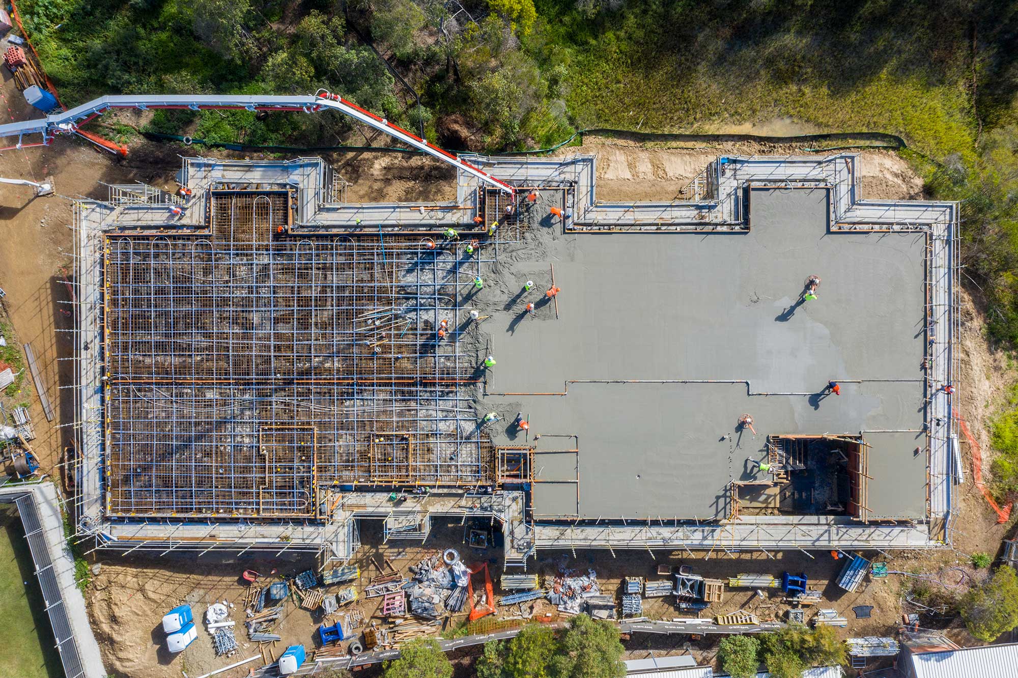 The second stage of the INTREC Management concrete slab pour underway at the Augusta State School, Queensland