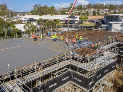 Drone video of concrete slab pour at Augusta State School