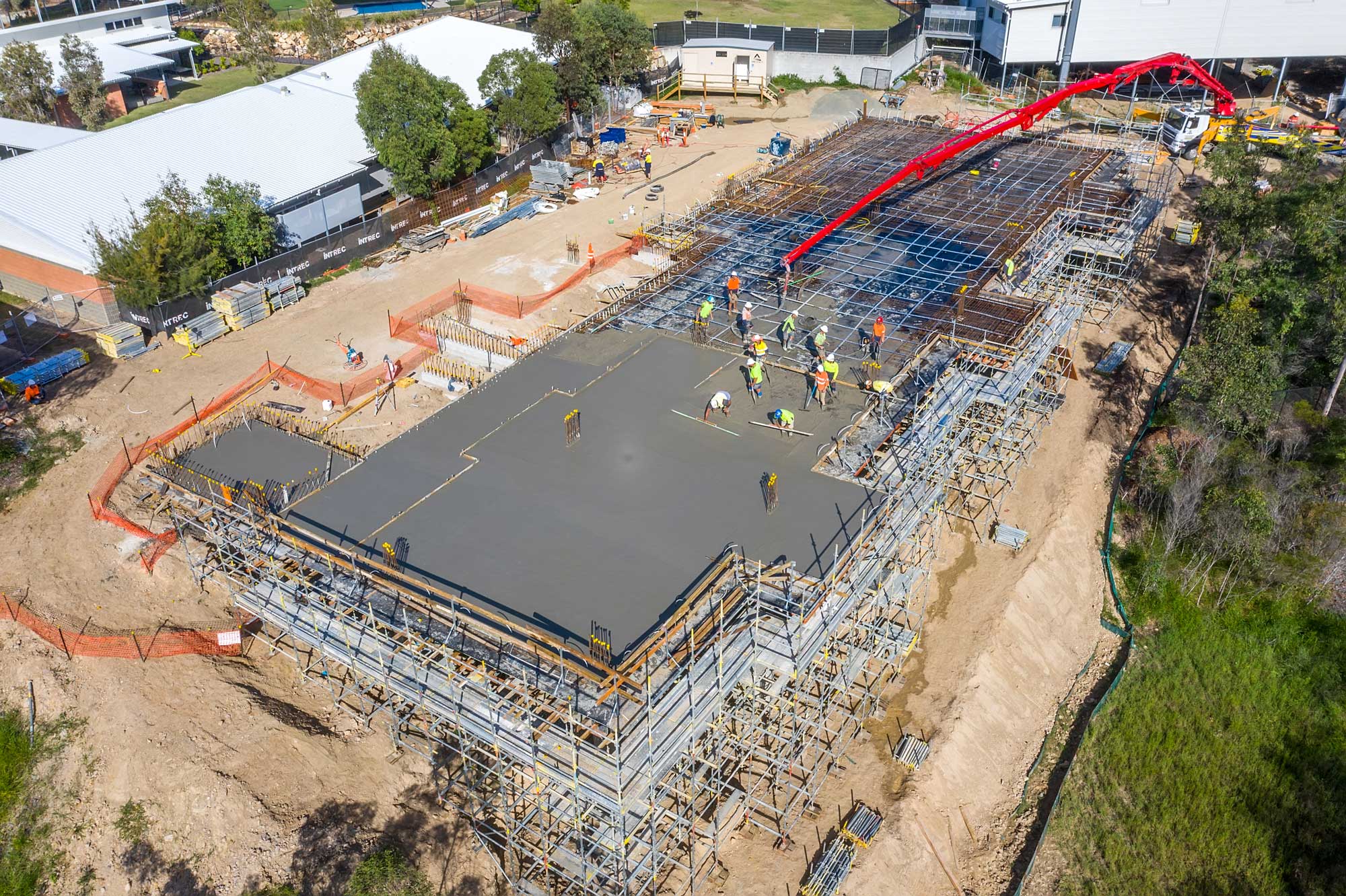 The Mavic2Pro drone at 30 metres captures the scale of the slab pour at the Augusta State School