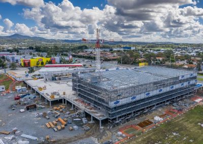 Construction site drone video of medical centre development at Helensvale