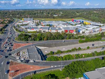 Drone video for Homeworld Helensvale Shopping Centre along the M1 motorway