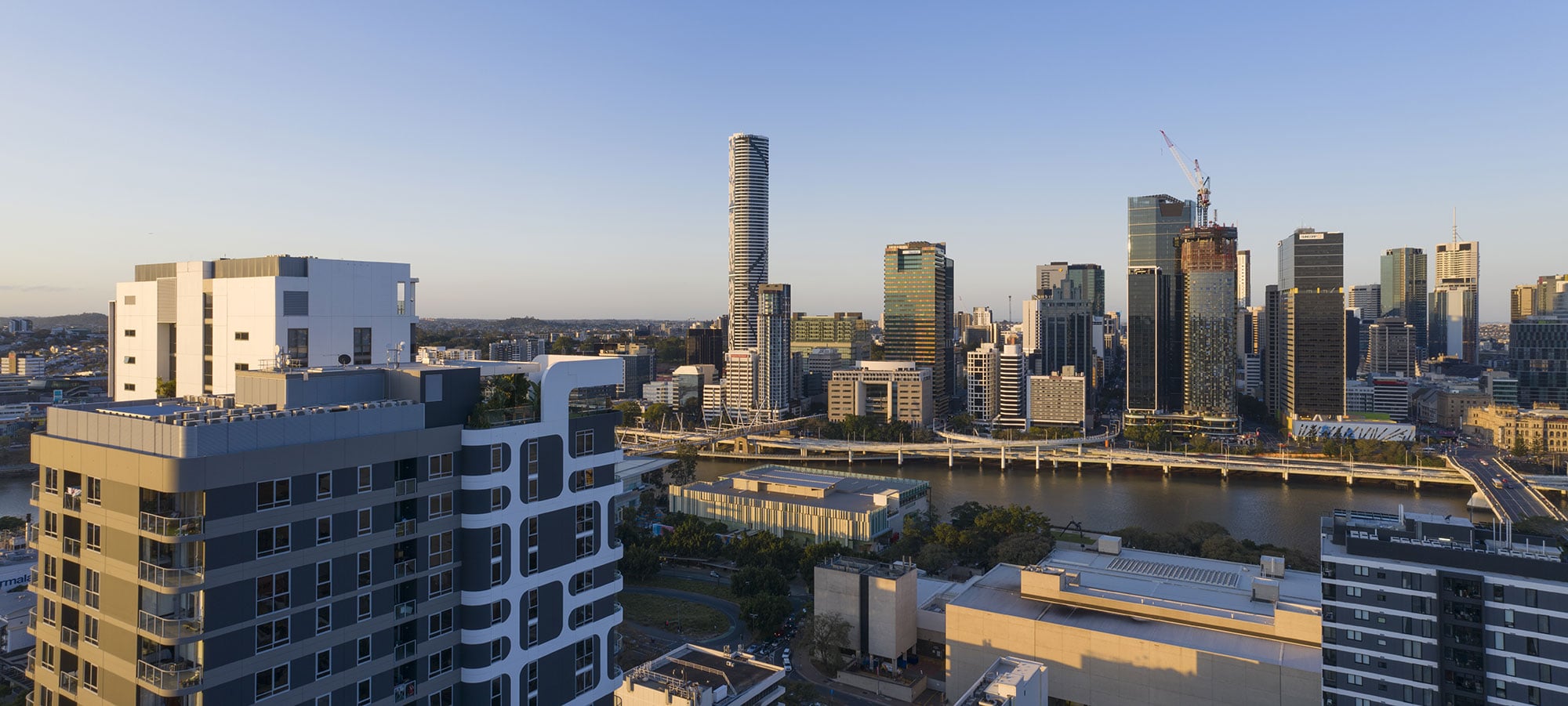 The penthouse view looking north west - drone photography for South Brisbane apartment development 3D Render backgrounds The penthouse view looking north west - drone photography for South Brisbane apartment development 3D Render backgrounds