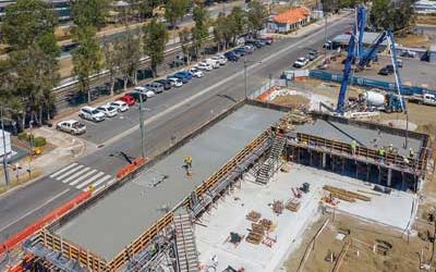 Drone photography update at Rosewood library construction project