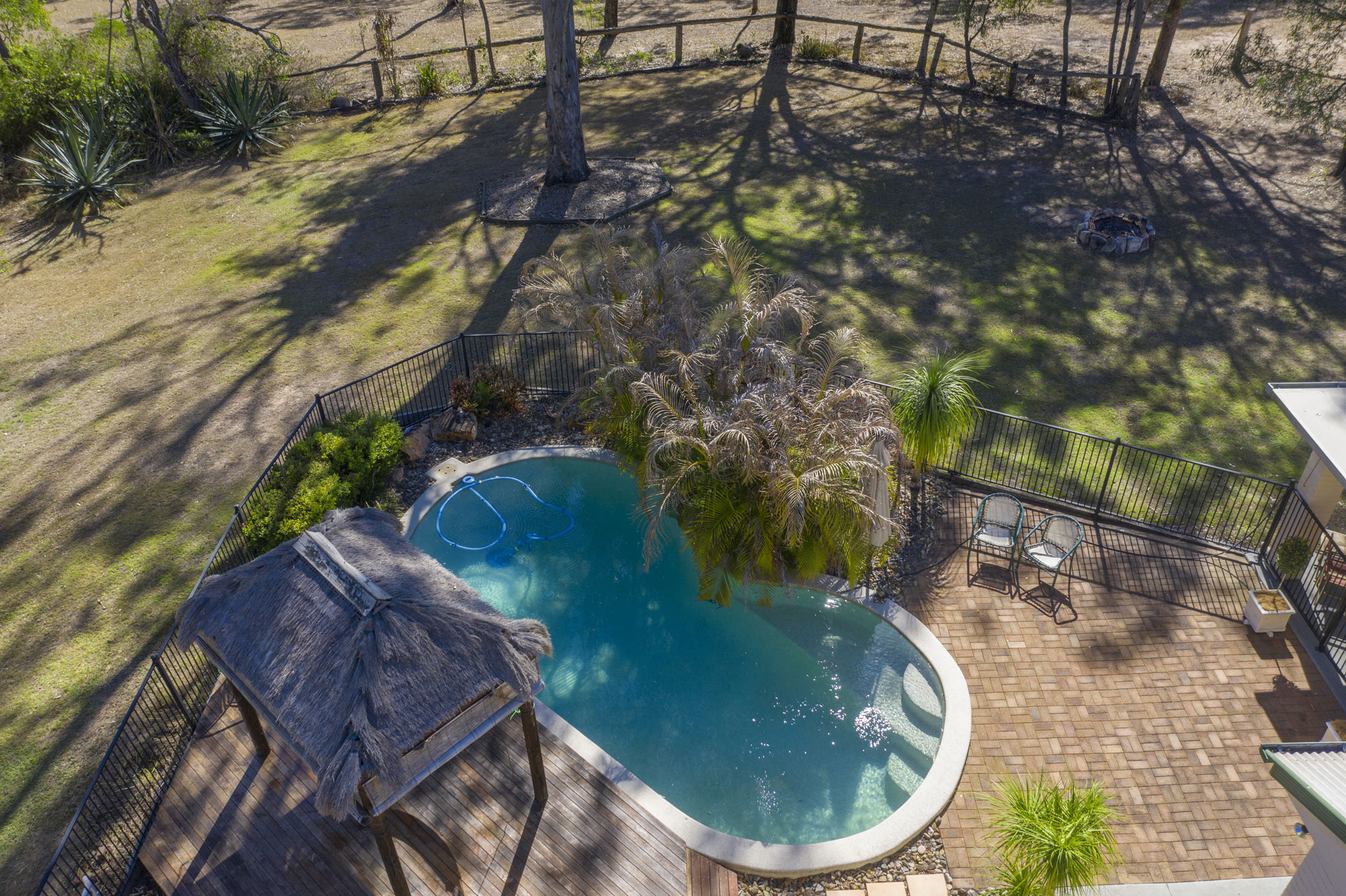Drone photography acreage real estate Teviot Rd South Maclean looking onto the swimming pool Drone photography acreage real estate Teviot Rd South Maclean looking onto the swimming pool