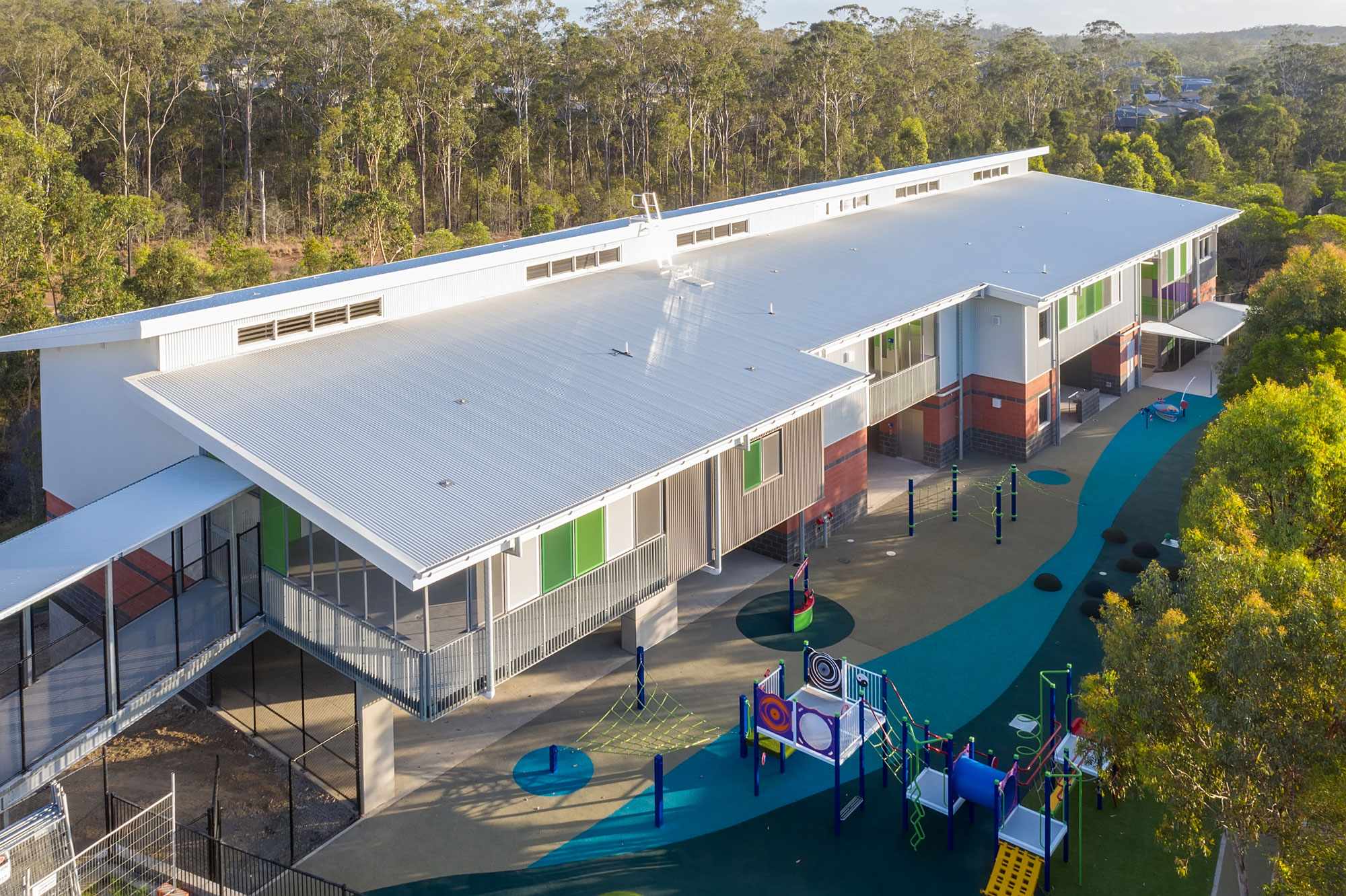 Drone photograph of Crib wall under construction at Coomera school construction