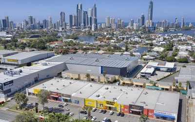 Drone photography of large format commercial building at Bundall