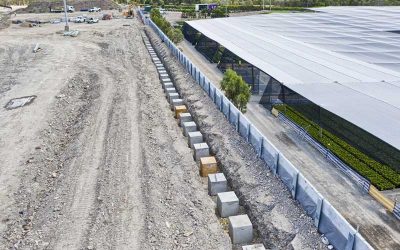 Drone photography of Concrib retaining wall construction at Yatala
