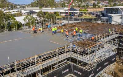 Drone video of concrete slab pour at Augusta State School